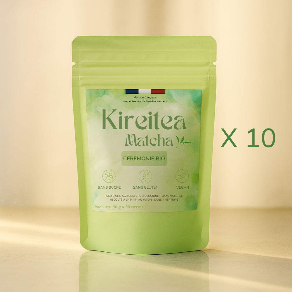 10 fois sachet-the-matcha-bio-kireitea-matcha-30-grammes